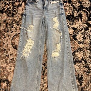 SO Blue Flare Wide Leg Jeans Distressed